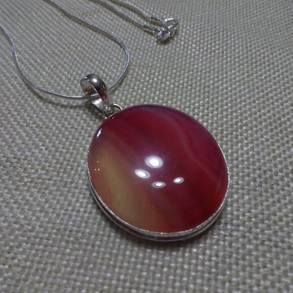 Beautiful PINK BOTSWANA AGATE Handmade Sterling 925 Pendant/Chain #379C - Picture 3 of 3
